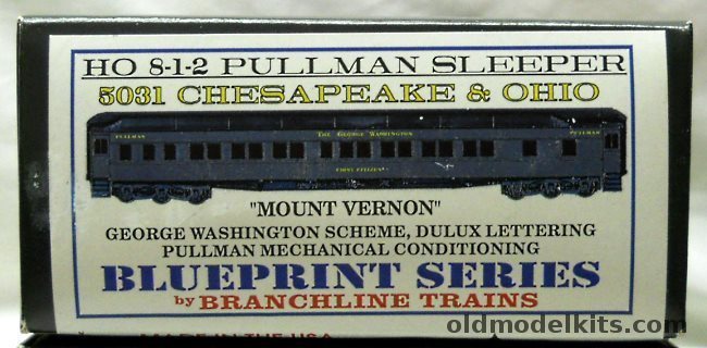 Branchline Trains 1/87 Blueprint Series HO Heavyweight Passenger Car 8-1-2 Pullman Sleeper Chesapeake & Ohio (C&O) 'Mount Vernon' 1940s/1950s, 5031 plastic model kit